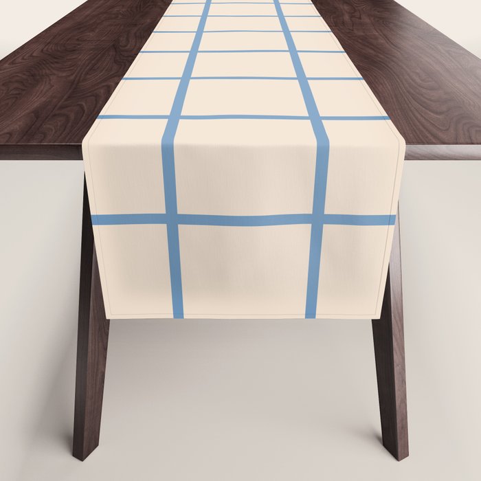 Grid Pattern Blue and Beige Table Runner Gallery Image 1