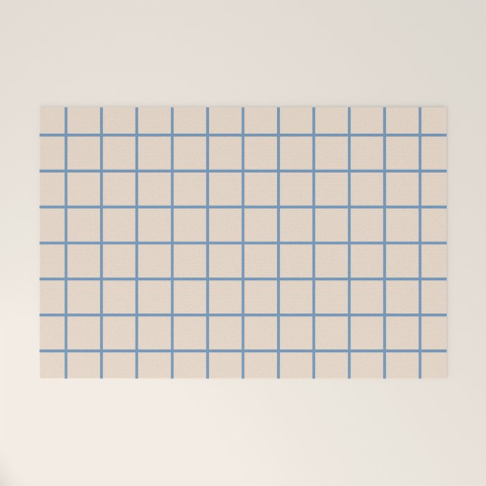 Grid Pattern Blue and Beige Welcome Mat Gallery Image 1