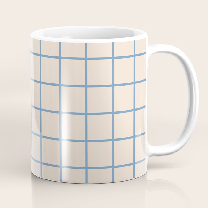 Grid Pattern Blue and Beige Coffee Mug Gallery Image 1