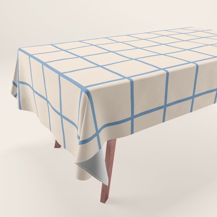 Grid Pattern Blue and Beige Tablecloth Gallery Image 1