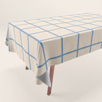 Grid Pattern Blue and Beige Tablecloth Gallery Image 1
