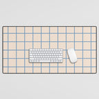 Grid Pattern Blue and Beige Desk Mat Gallery Image 1