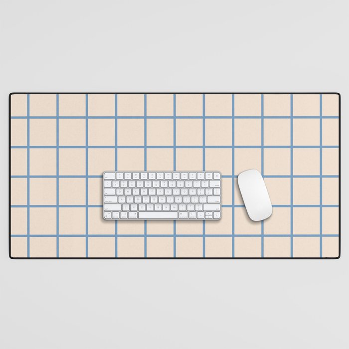 Grid Pattern Blue and Beige Desk Mat Gallery Image 1