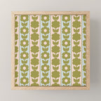 Vintage Contemporary Cottage Jonnty Flowers and Stripes Pattern in Olive Blush Aqua Mini Art Print Gallery Image 1