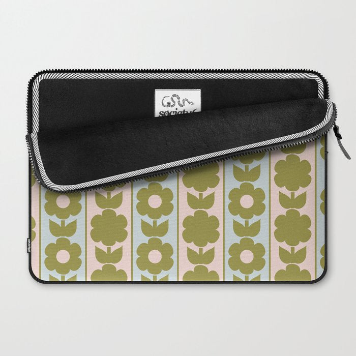 Vintage Contemporary Cottage Jonnty Flowers and Stripes Pattern in Olive Blush Aqua Laptop Sleeve Gallery Image 2