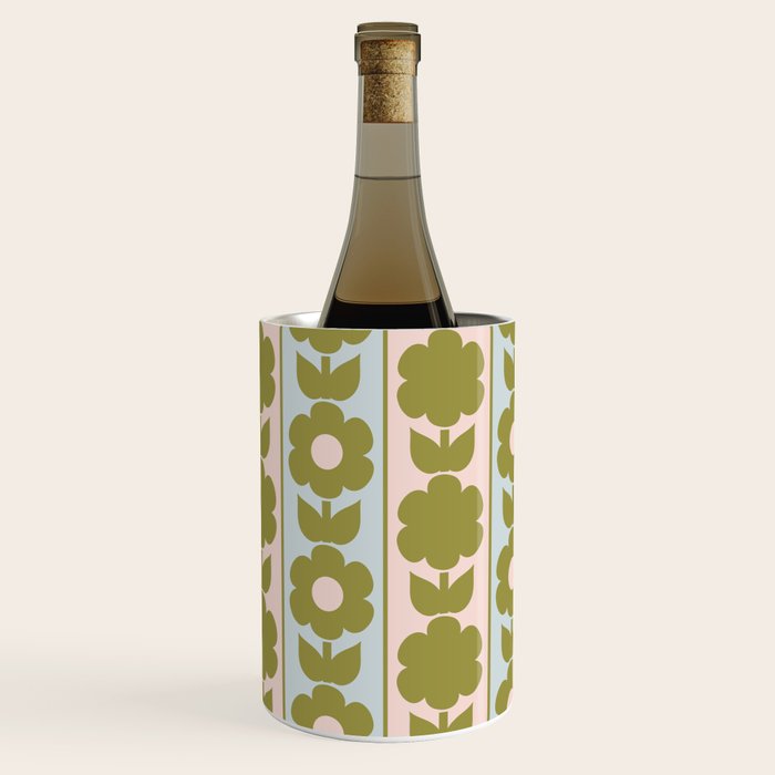 Vintage Contemporary Cottage Jonnty Flowers and Stripes Pattern in Olive Blush Aqua Wine Chiller Gallery Image 1