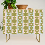 Vintage Contemporary Cottage Jonnty Flowers and Stripes Pattern in Olive Blush Aqua Credenza Gallery Image 1