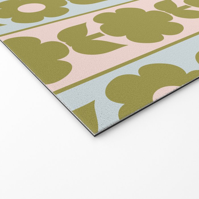 Vintage Contemporary Cottage Jonnty Flowers and Stripes Pattern in Olive Blush Aqua Welcome Mat Gallery Image 2