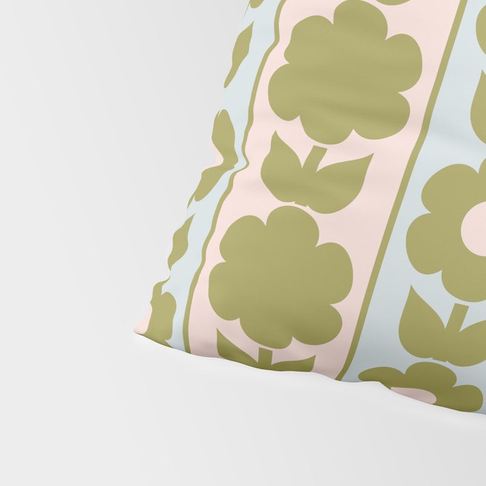 Vintage Contemporary Cottage Jonnty Flowers and Stripes Pattern in Olive Blush Aqua Pillow Sham Gallery Image 4