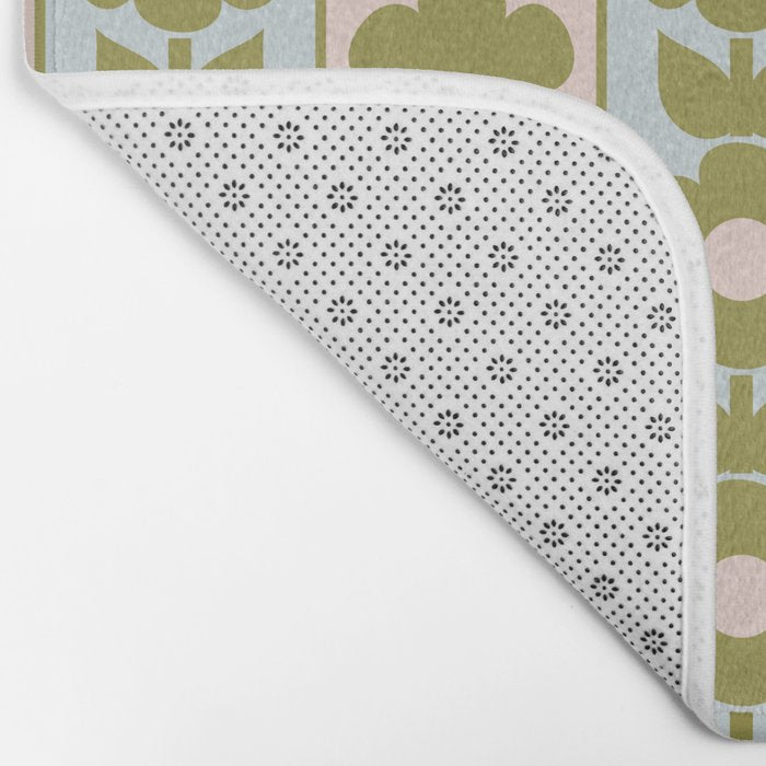 Vintage Contemporary Cottage Jonnty Flowers and Stripes Pattern in Olive Blush Aqua Bath Mat Gallery Image 2