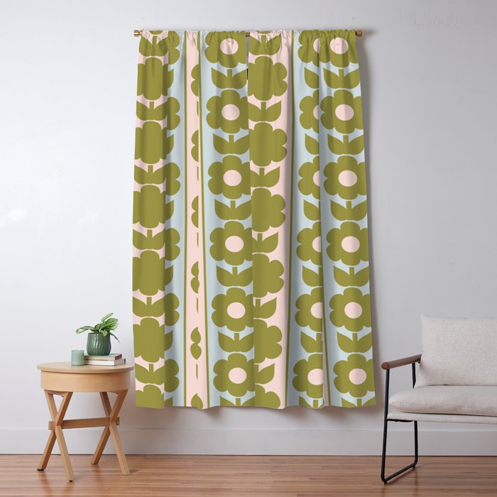 Vintage Contemporary Cottage Jonnty Flowers and Stripes Pattern in Olive Blush Aqua Window Curtain Gallery Image 5