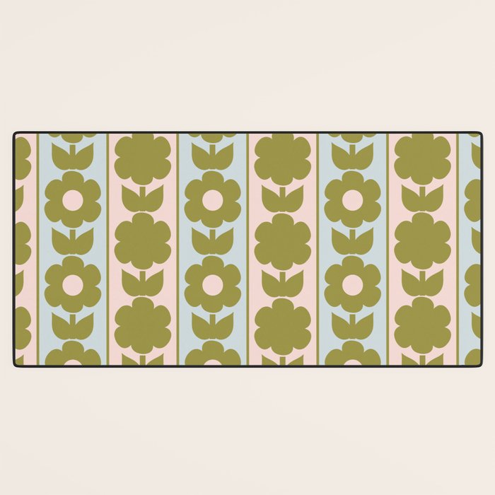 Vintage Contemporary Cottage Jonnty Flowers and Stripes Pattern in Olive Blush Aqua Desk Mat Gallery Image 3
