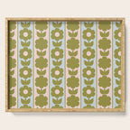 Vintage Contemporary Cottage Jonnty Flowers and Stripes Pattern in Olive Blush Aqua Serving Tray Gallery Image 1
