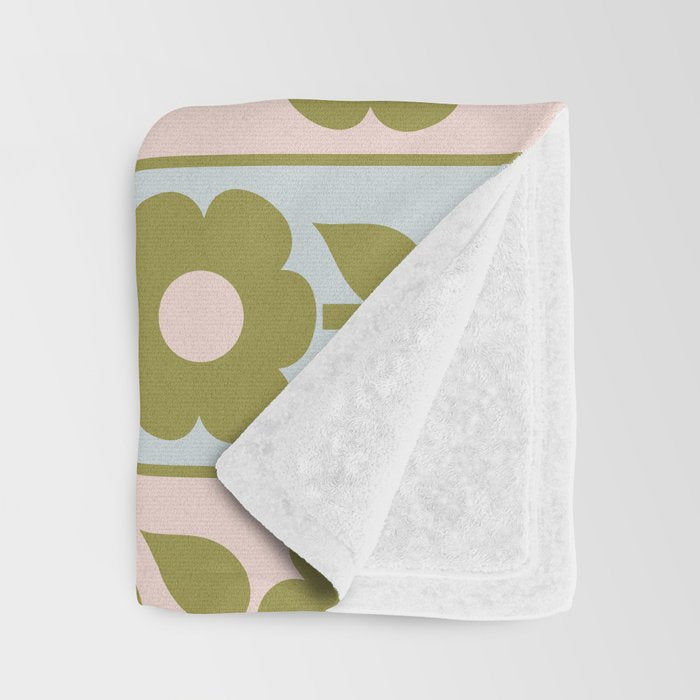 Vintage Contemporary Cottage Jonnty Flowers and Stripes Pattern in Olive Blush Aqua Throw Blanket Gallery Image 3