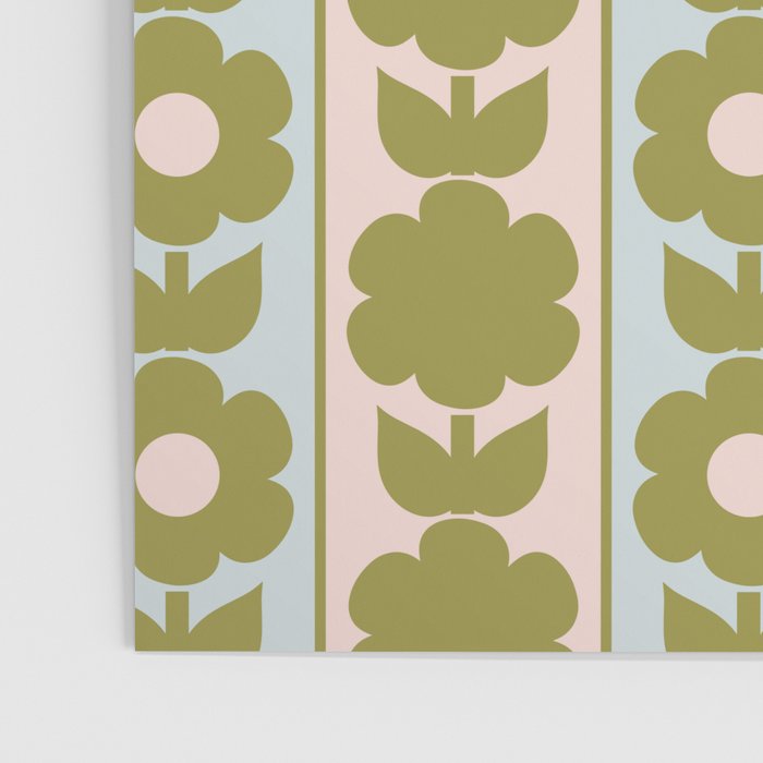 Vintage Contemporary Cottage Jonnty Flowers and Stripes Pattern in Olive Blush Aqua Poster Gallery Image 3