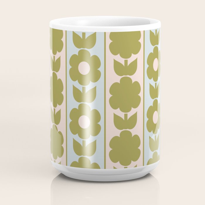 Vintage Contemporary Cottage Jonnty Flowers and Stripes Pattern in Olive Blush Aqua Coffee Mug Gallery Image 4