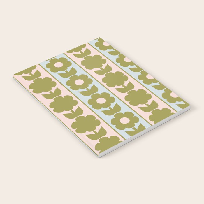 Vintage Contemporary Cottage Jonnty Flowers and Stripes Pattern in Olive Blush Aqua Notebook Gallery Image 2