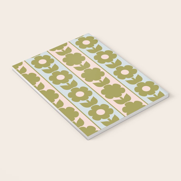 Vintage Contemporary Cottage Jonnty Flowers and Stripes Pattern in Olive Blush Aqua Notebook Gallery Image 3