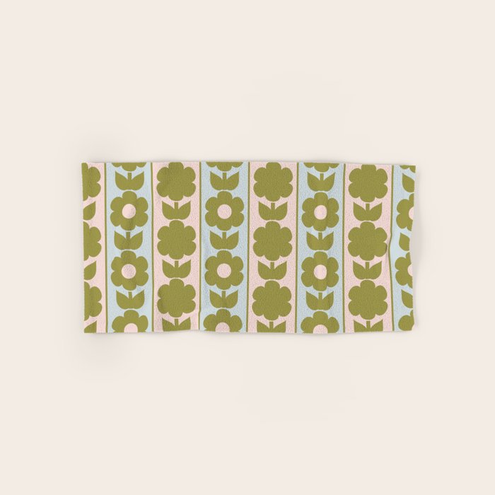 Vintage Contemporary Cottage Jonnty Flowers and Stripes Pattern in Olive Blush Aqua Bath Towel Gallery Image 1