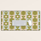 Vintage Contemporary Cottage Jonnty Flowers and Stripes Pattern in Olive Blush Aqua Desk Mat Gallery Image 1