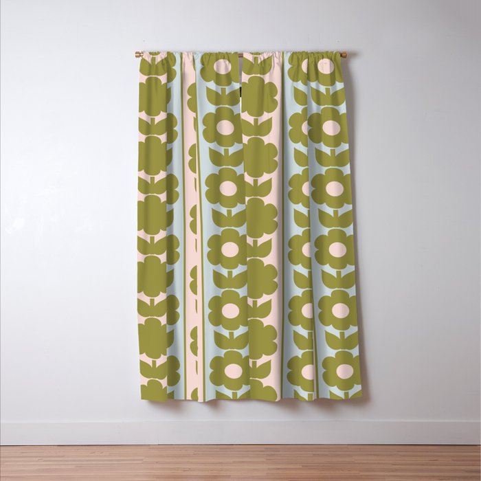 Vintage Contemporary Cottage Jonnty Flowers and Stripes Pattern in Olive Blush Aqua Window Curtain Gallery Image 3