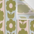 Vintage Contemporary Cottage Jonnty Flowers and Stripes Pattern in Olive Blush Aqua Wall Tapestry Gallery Image 3