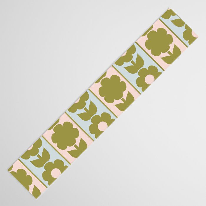 Vintage Contemporary Cottage Jonnty Flowers and Stripes Pattern in Olive Blush Aqua Table Runner Gallery Image 3