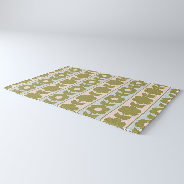 Vintage Contemporary Cottage Jonnty Flowers and Stripes Pattern in Olive Blush Aqua Rug Gallery Image 3