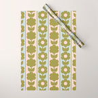 Vintage Contemporary Cottage Jonnty Flowers and Stripes Pattern in Olive Blush Aqua Wrapping Paper Gallery Image 1