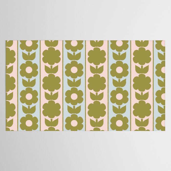 Vintage Contemporary Cottage Jonnty Flowers and Stripes Pattern in Olive Blush Aqua Tablecloth Gallery Image 2