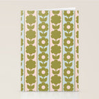 Vintage Contemporary Cottage Jonnty Flowers and Stripes Pattern in Olive Blush Aqua Stationery Card Gallery Image 2