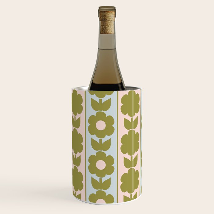 Vintage Contemporary Cottage Jonnty Flowers and Stripes Pattern in Olive Blush Aqua Wine Chiller Gallery Image 3