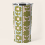 Vintage Contemporary Cottage Jonnty Flowers and Stripes Pattern in Olive Blush Aqua Travel Mug Gallery Image 1