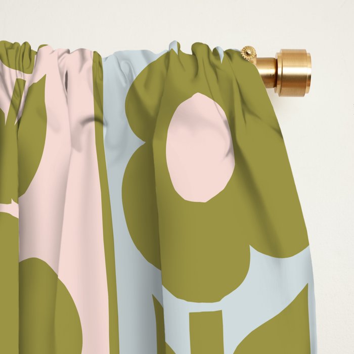 Vintage Contemporary Cottage Jonnty Flowers and Stripes Pattern in Olive Blush Aqua Window Curtain Gallery Image 2