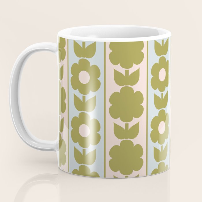 Vintage Contemporary Cottage Jonnty Flowers and Stripes Pattern in Olive Blush Aqua Coffee Mug Gallery Image 3