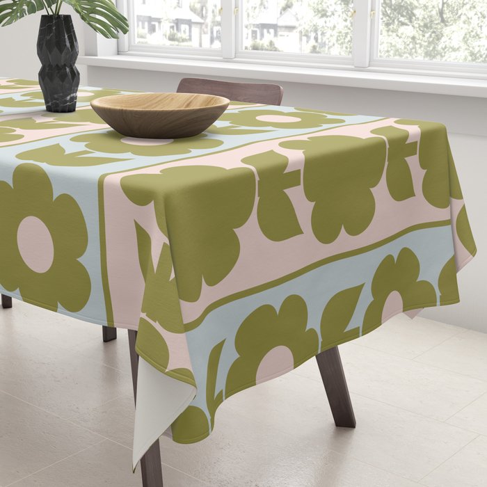 Vintage Contemporary Cottage Jonnty Flowers and Stripes Pattern in Olive Blush Aqua Tablecloth Gallery Image 3