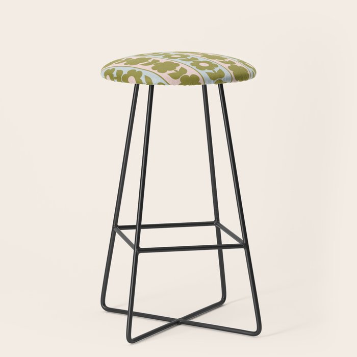 Vintage Contemporary Cottage Jonnty Flowers and Stripes Pattern in Olive Blush Aqua Stool Gallery Image 1