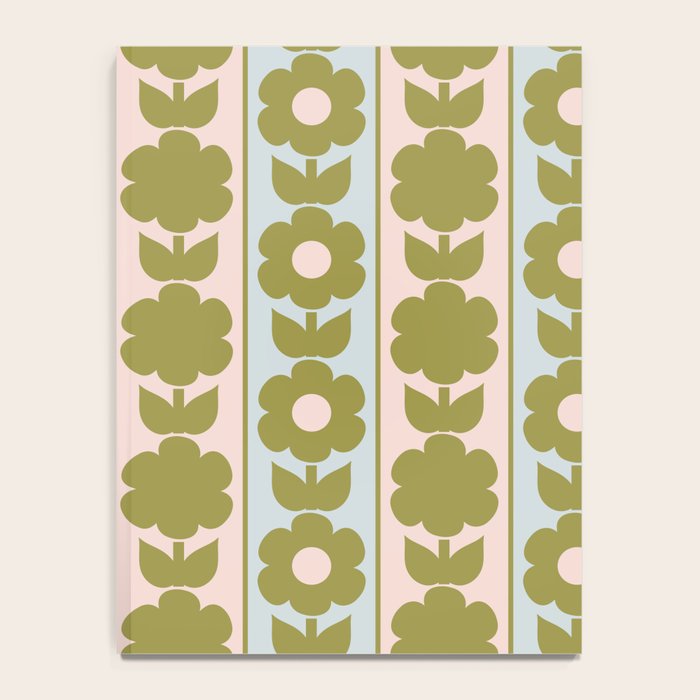 Vintage Contemporary Cottage Jonnty Flowers and Stripes Pattern in Olive Blush Aqua Notebook Gallery Image 4