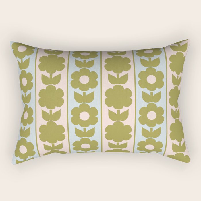 Vintage Contemporary Cottage Jonnty Flowers and Stripes Pattern in Olive Blush Aqua Rectangular Pillow Gallery Image 2