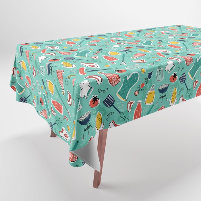 Backyard BBQ Aqua Tablecloth Gallery Image 1