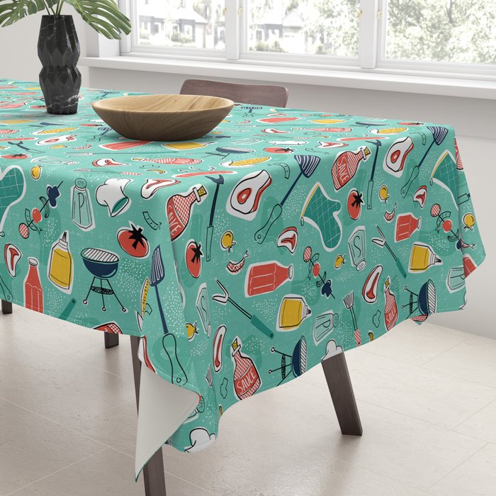 Backyard BBQ Aqua Tablecloth Gallery Image 3