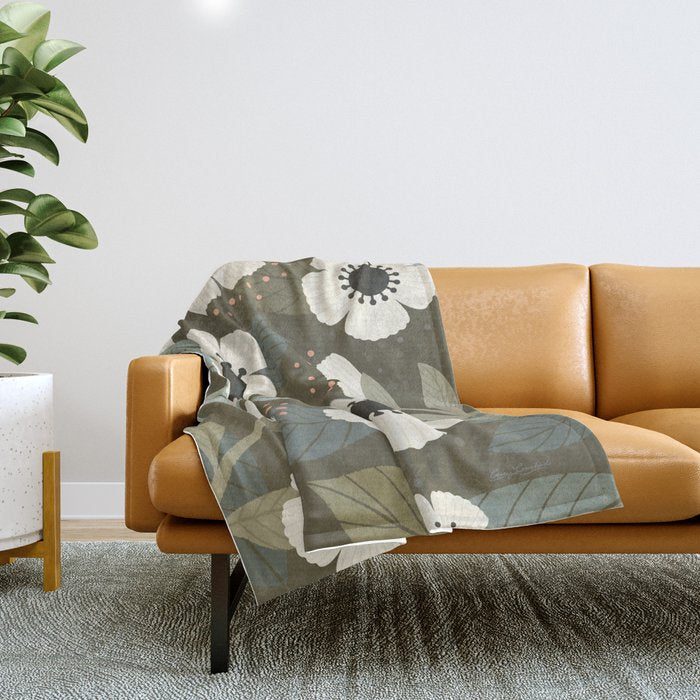 Flower Blossoms and Leaves Throw Blanket Gallery Image 1
