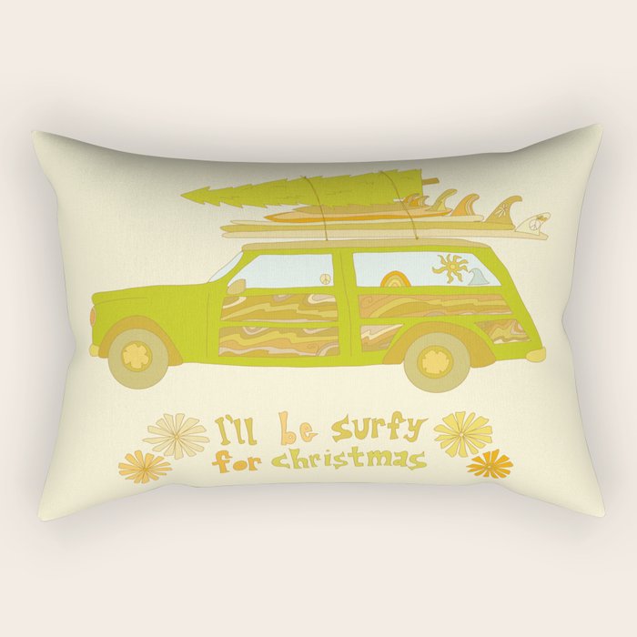 Surfy Christmas Wagon reto surf art by surfy birdy  Rectangular Pillow Gallery Image 2