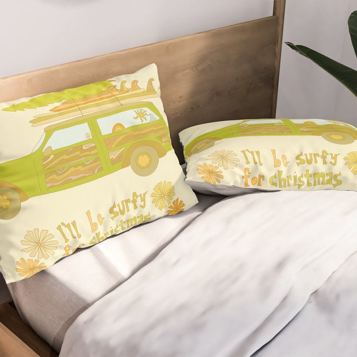 Surfy Christmas Wagon reto surf art by surfy birdy  Pillow Sham Gallery Image 2