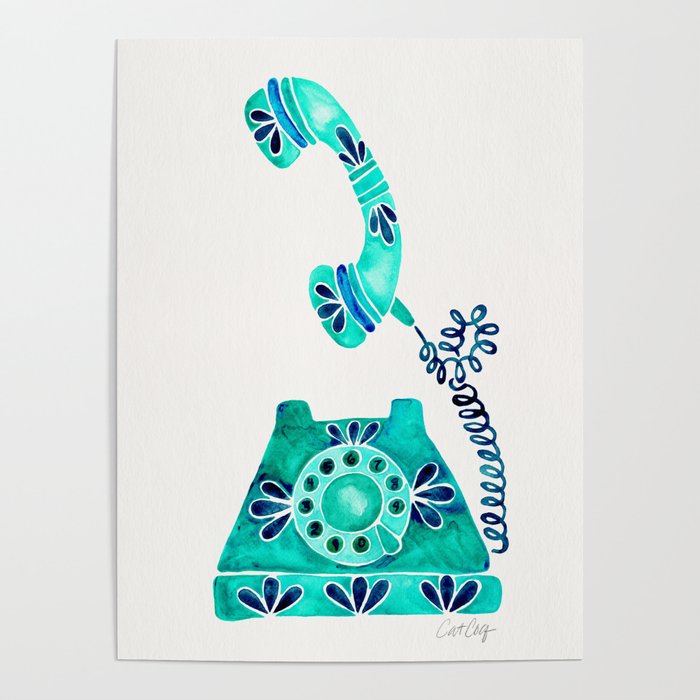 Vintage Rotary Phone - Turquoise Palette Poster Gallery Image 4