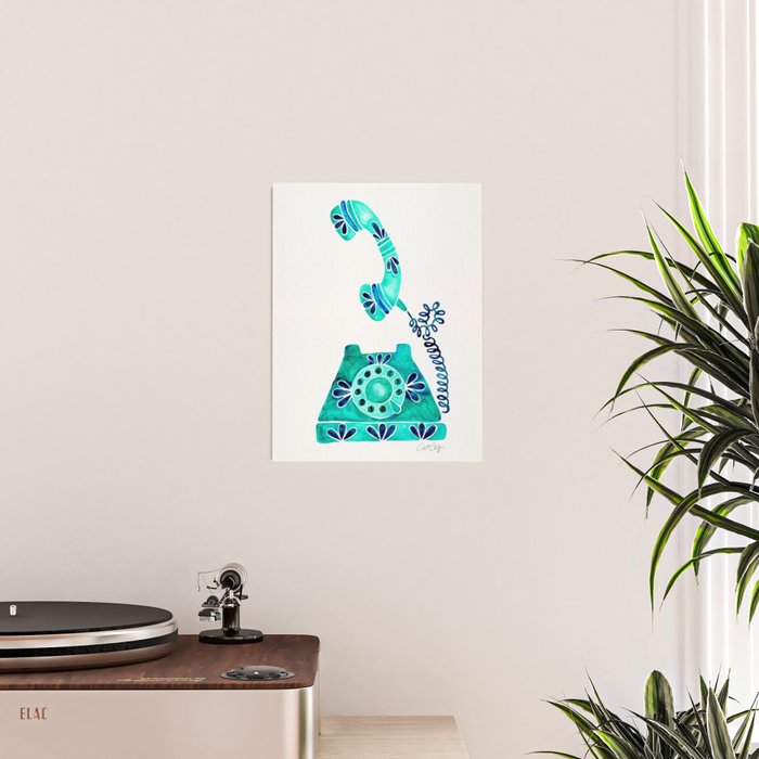 Vintage Rotary Phone - Turquoise Palette Poster Gallery Image 2