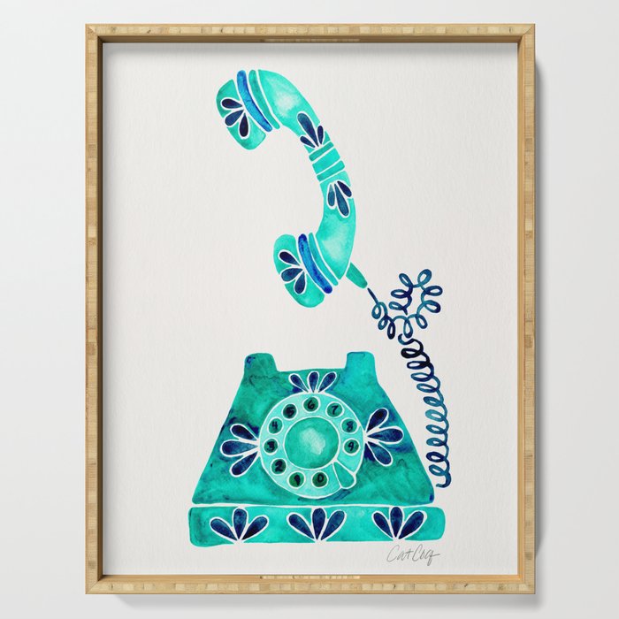 Vintage Rotary Phone - Turquoise Palette Serving Tray Gallery Image 1