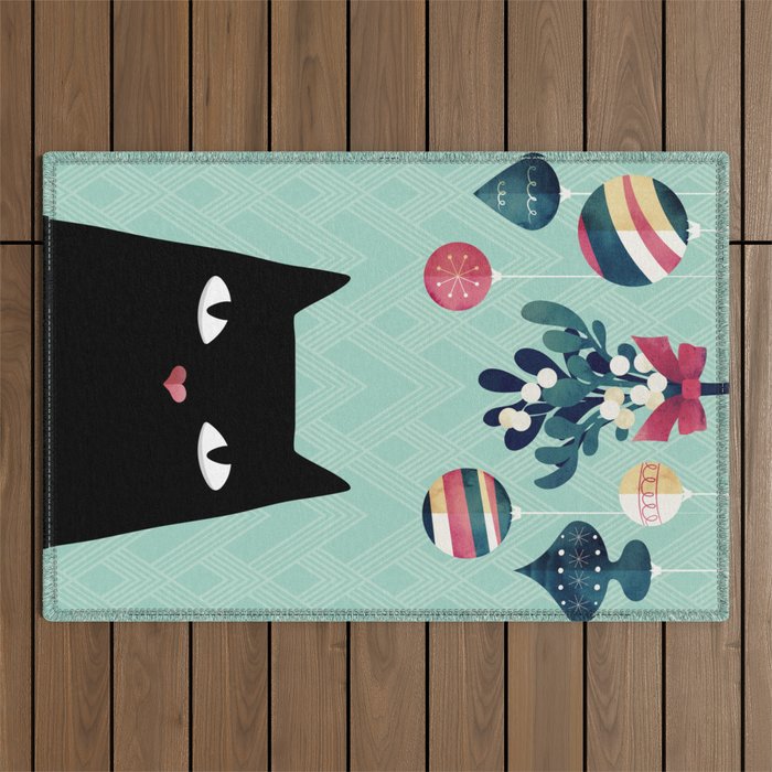 Mistletoe? (Black Cat) Outdoor Rug Gallery Image 1