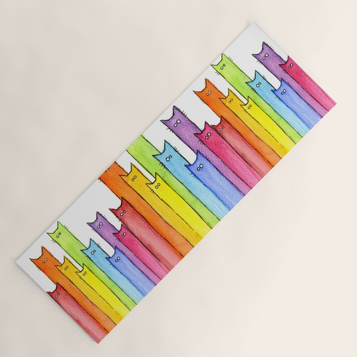 Rainbow of Cats Funny Whimsical Animals Yoga Mat Gallery Image 1