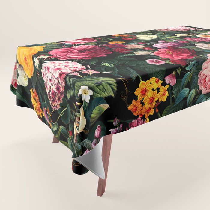 Floral D - Red, Pink, Yellow, Green, Black Baroque Floral Blossom Tablecloth Gallery Image 1